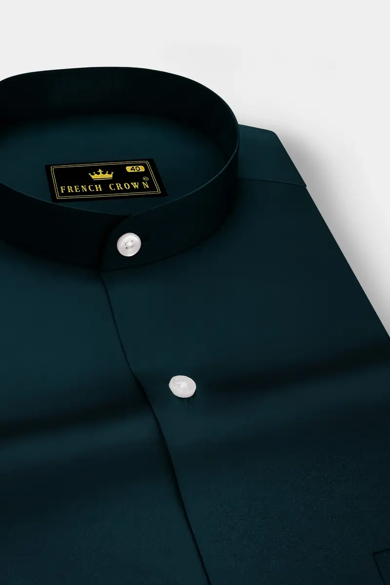 Aureburn-Burnham Green Subtle Sheen Super Soft Premium Cotton Mandarin Shirt 2