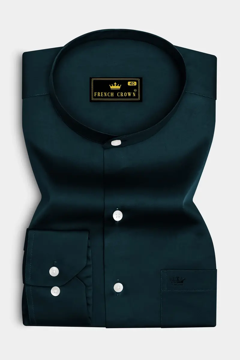 Aureburn-Burnham Green Subtle Sheen Super Soft Premium Cotton Mandarin Shirt 4