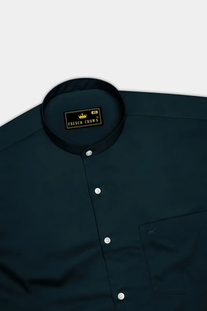 Aureburn-Burnham Green Subtle Sheen Super Soft Premium Cotton Mandarin Shirt 5
