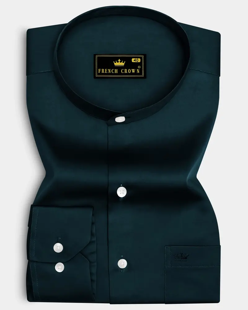 Aureburn-Burnham Green Subtle Sheen Super Soft Premium Cotton Mandarin Shirt 6