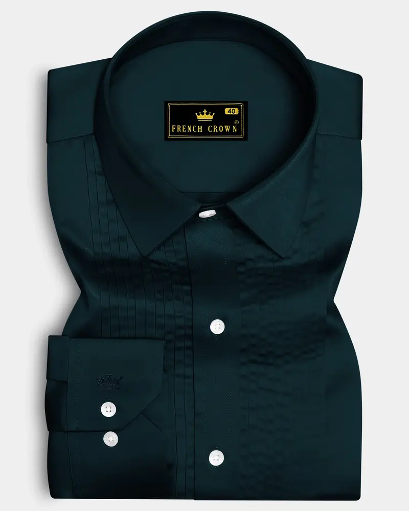 Aureburn-Burnham Green Subtle Sheen Super Soft Premium Cotton Tuxedo Shirt 1