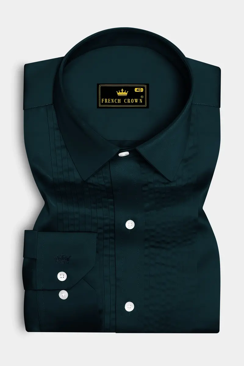 Aureburn-Burnham Green Subtle Sheen Super Soft Premium Cotton Tuxedo Shirt 2
