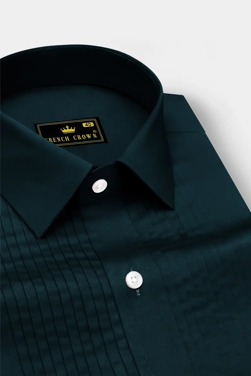 Aureburn-Burnham Green Subtle Sheen Super Soft Premium Cotton Tuxedo Shirt 4