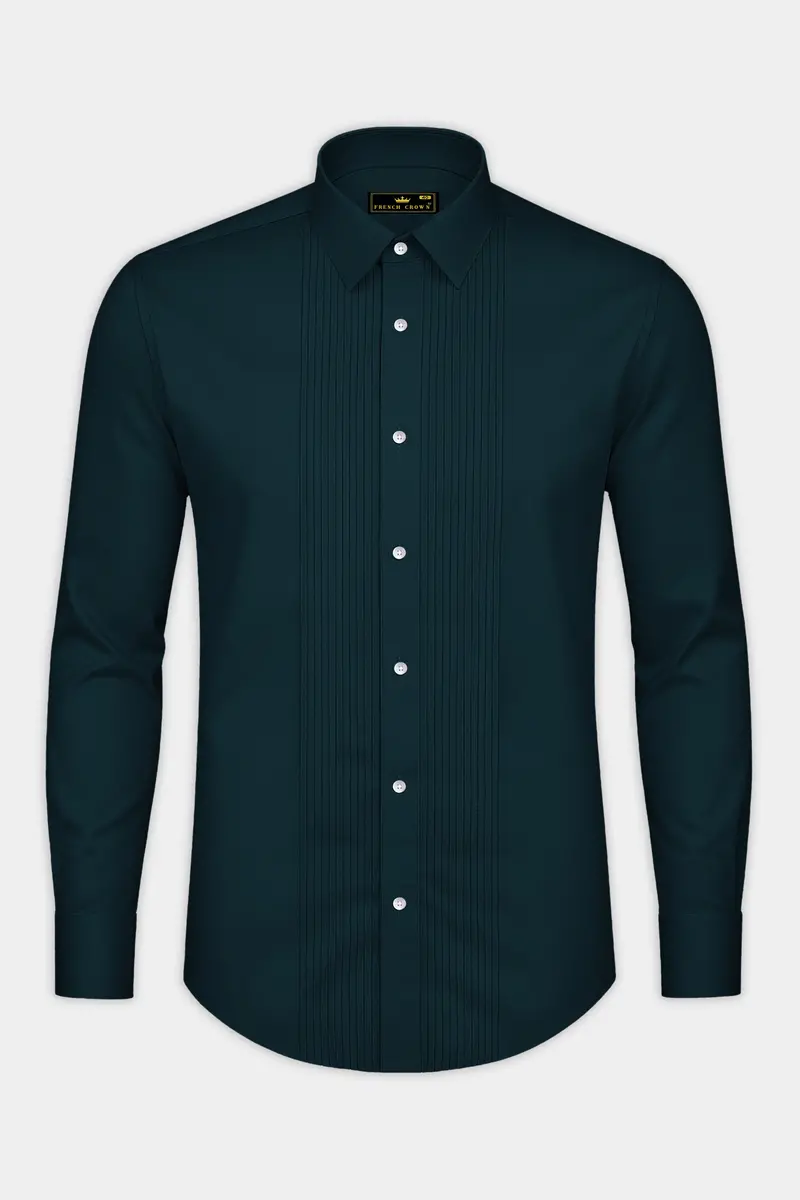 Aureburn-Burnham Green Subtle Sheen Super Soft Premium Cotton Tuxedo Shirt 6