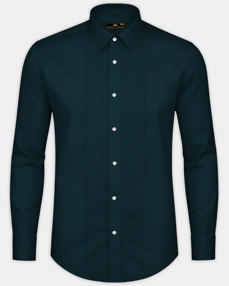 Aureburn-Burnham Green Subtle Sheen Super Soft Premium Cotton Tuxedo Shirt 8