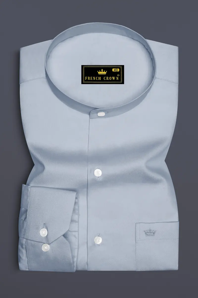 Aurecad-Cadet Gray Subtle Sheen Super Soft Premium Cotton Mandarin Dress Shirt 4