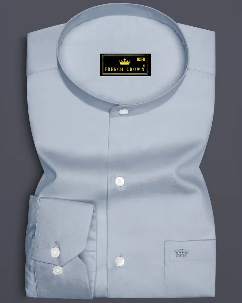 Aurecad-Cadet Gray Subtle Sheen Super Soft Premium Cotton Mandarin Dress Shirt 6