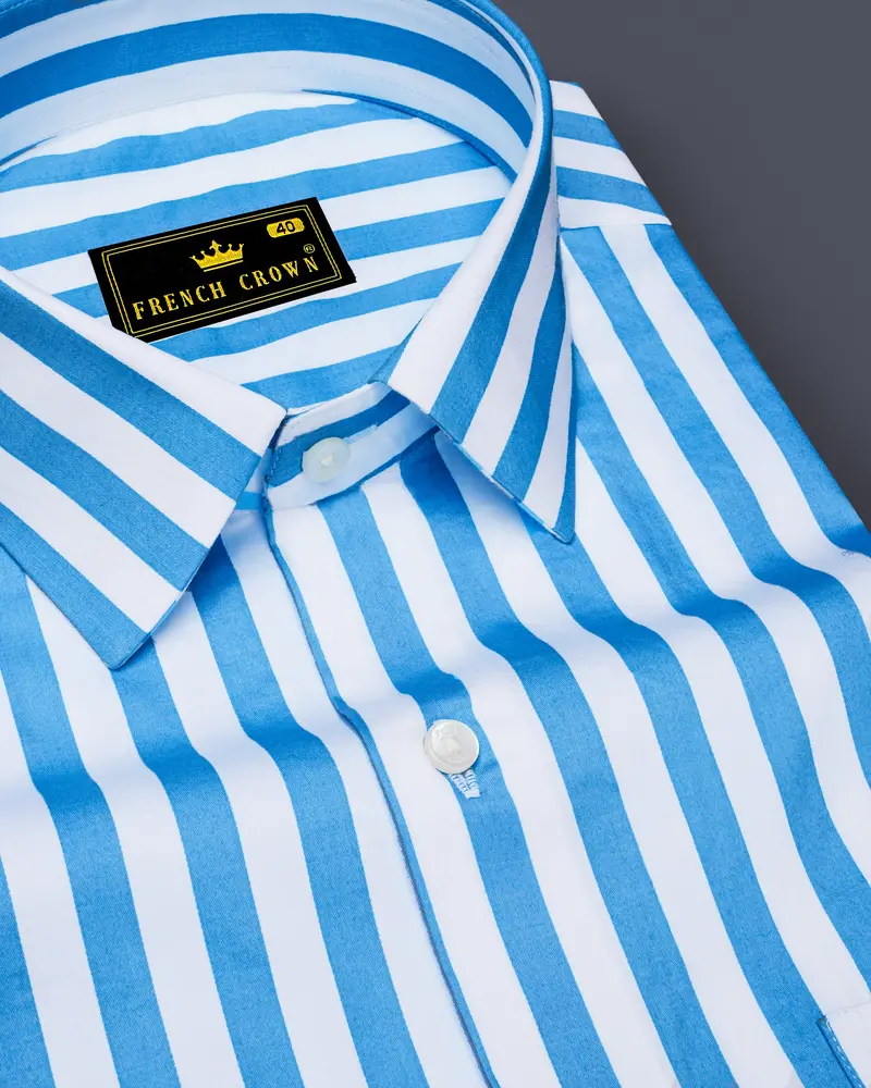 Aurecel-Celestial Blue And Bright White Awning Striped Subtle Sheen Super Soft Premium Cotton Dress Shirt 1