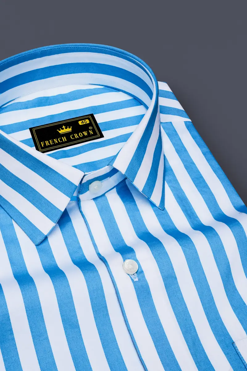 Aurecel-Celestial Blue And Bright White Awning Striped Subtle Sheen Super Soft Premium Cotton Dress Shirt 2