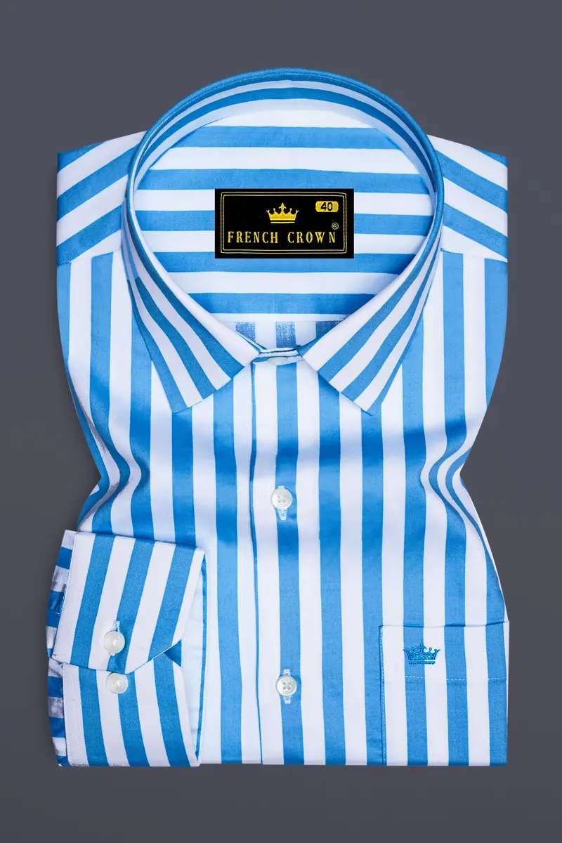 Aurecel-Celestial Blue And Bright White Awning Striped Subtle Sheen Super Soft Premium Cotton Dress Shirt 4