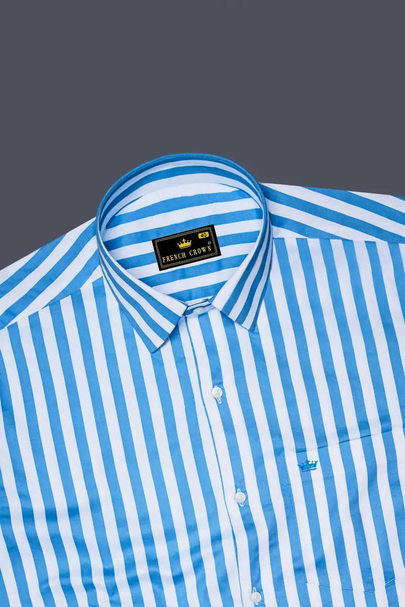 Aurecel-Celestial Blue And Bright White Awning Striped Subtle Sheen Super Soft Premium Cotton Dress Shirt 5