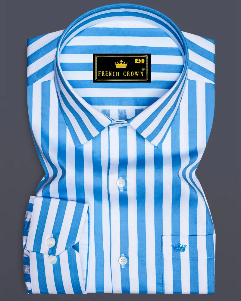 Aurecel-Celestial Blue And Bright White Awning Striped Subtle Sheen Super Soft Premium Cotton Dress Shirt 6