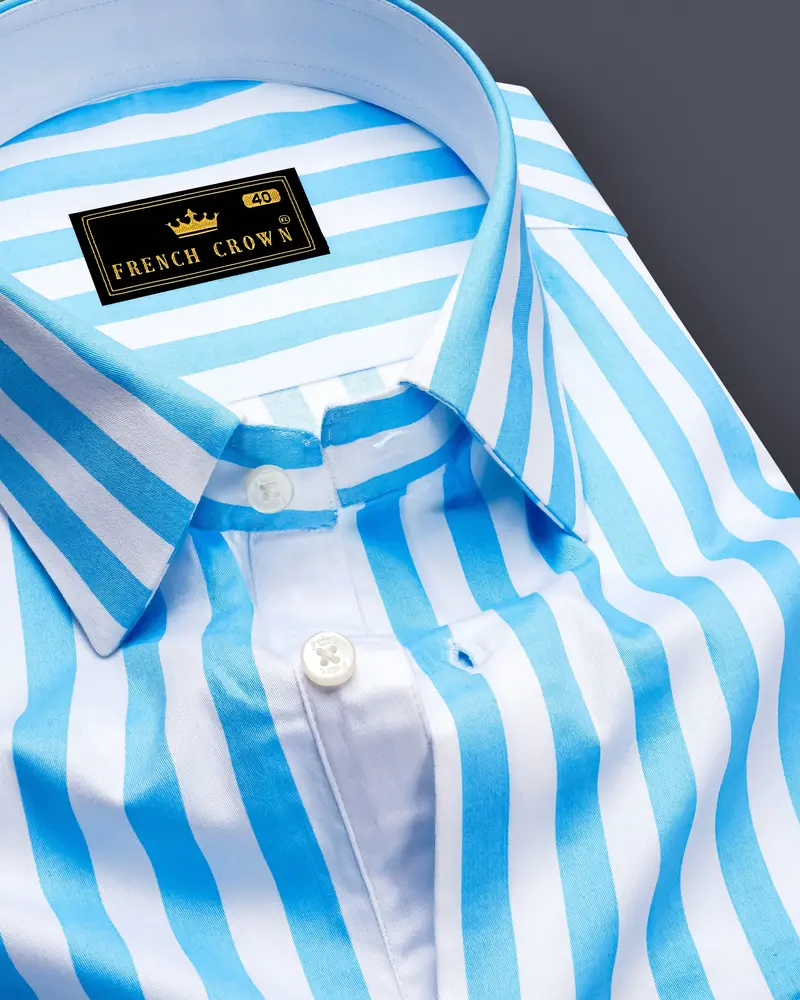 Aurecel-Celestial Blue And Bright White Awning Striped Super Soft Premium Cotton Dress Shirt 1