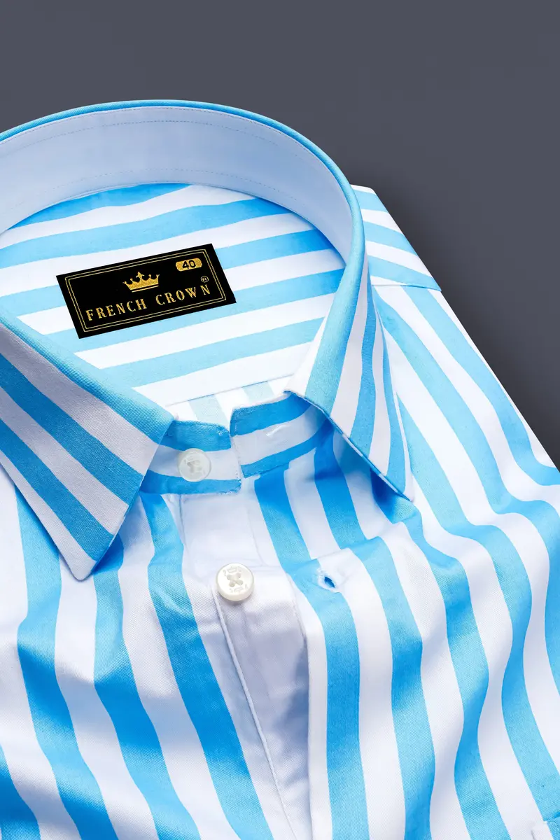 Aurecel-Celestial Blue And Bright White Awning Striped Super Soft Premium Cotton Dress Shirt 2