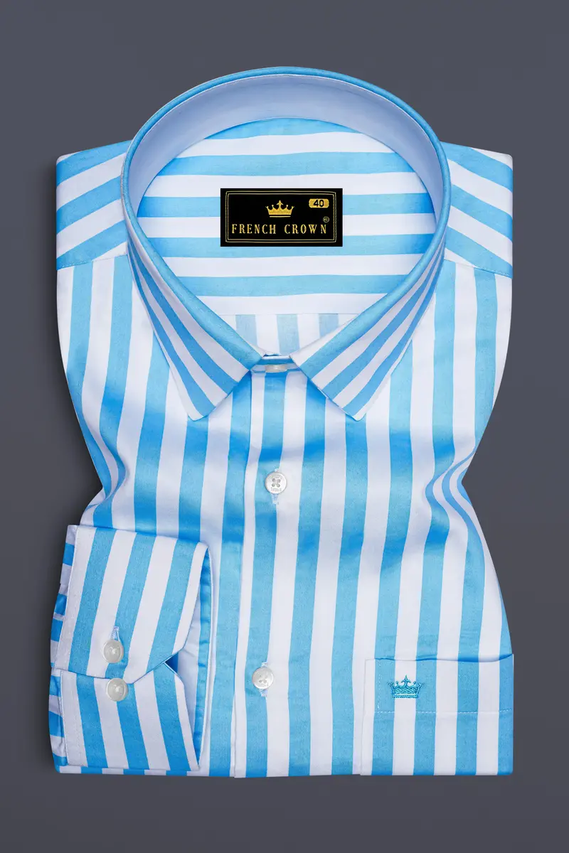 Aurecel-Celestial Blue And Bright White Awning Striped Super Soft Premium Cotton Dress Shirt 4