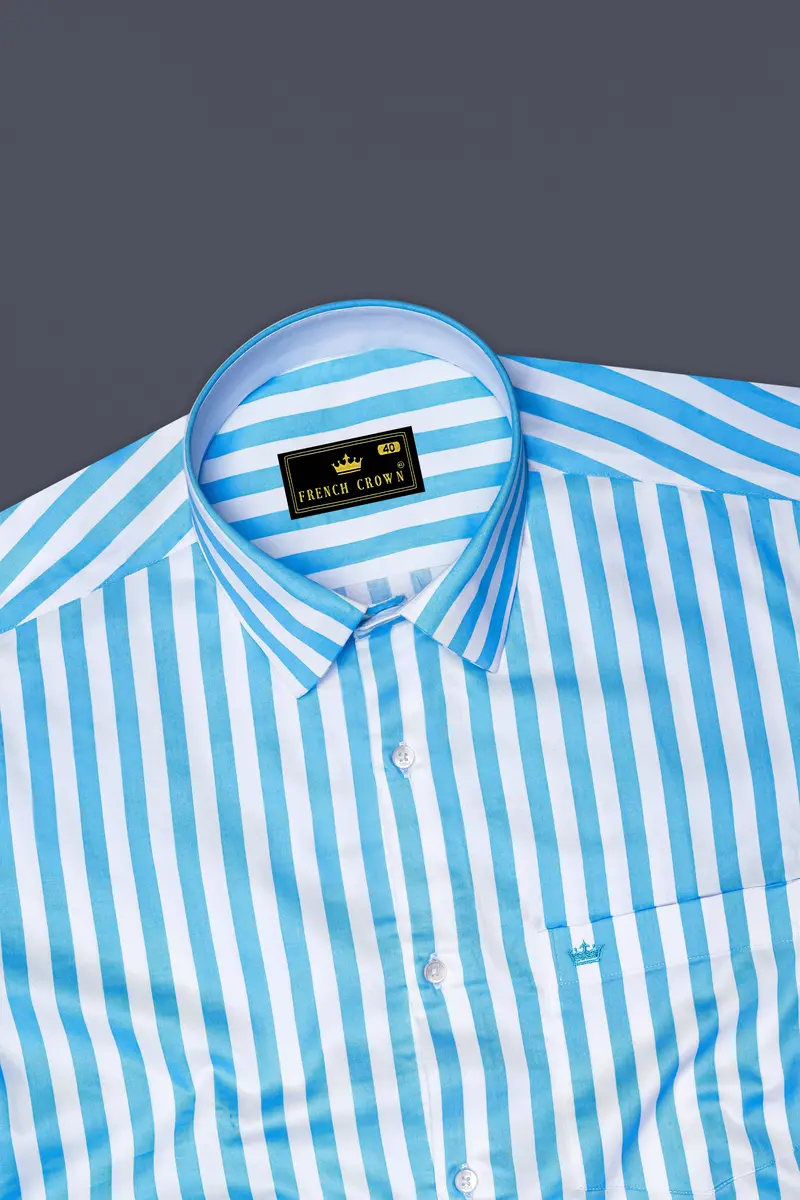 Aurecel-Celestial Blue And Bright White Awning Striped Super Soft Premium Cotton Dress Shirt 5