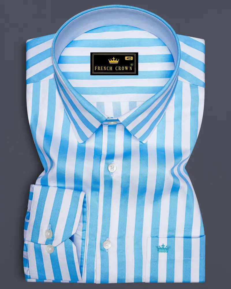 Aurecel-Celestial Blue And Bright White Awning Striped Super Soft Premium Cotton Dress Shirt 6