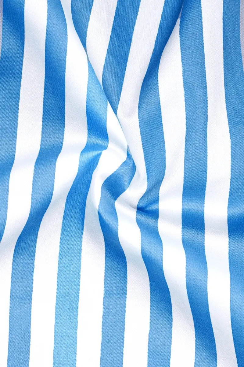 Aurecel-Celestial Blue And Bright White Awning Striped Super Soft Premium Cotton Dress White Cuff Collar Shirt 3