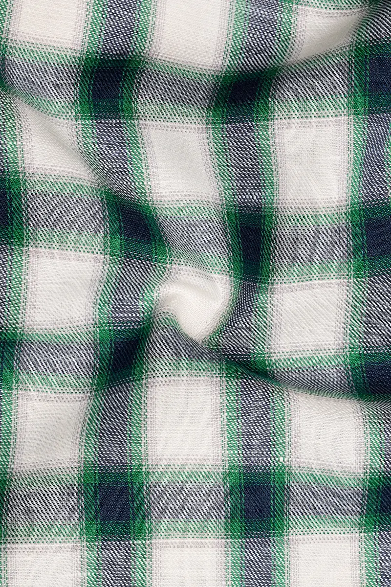 Aureglace Pariglacial Cream And Firefly Green Plaid Twill Premium Cotton Casual Shirt 3