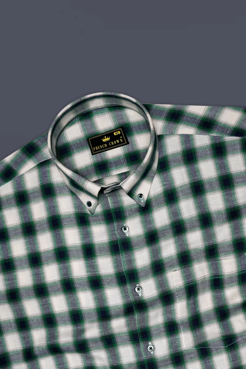 Aureglace Pariglacial Cream And Firefly Green Plaid Twill Premium Cotton Casual Shirt 5