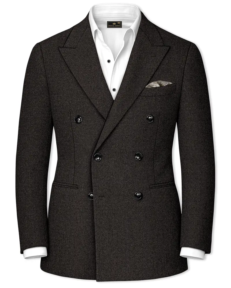 Auregond-Gondola Brown Textured Tweed Double Breasted Blazer 1