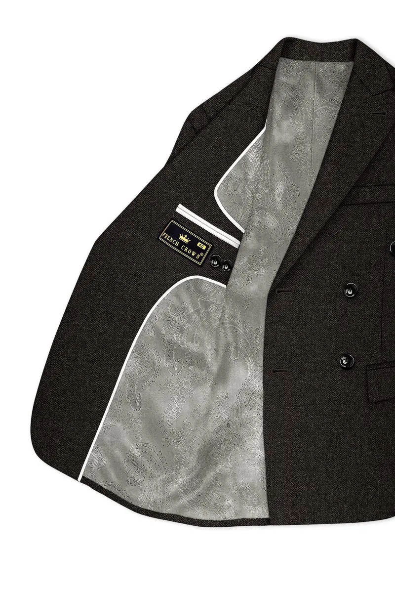 Auregond-Gondola Brown Textured Tweed Double Breasted Blazer 5