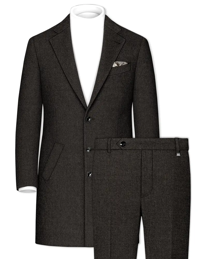 Auregond-Gondola Brown Textured Tweed Single Breasted Overcoat With Pant 1