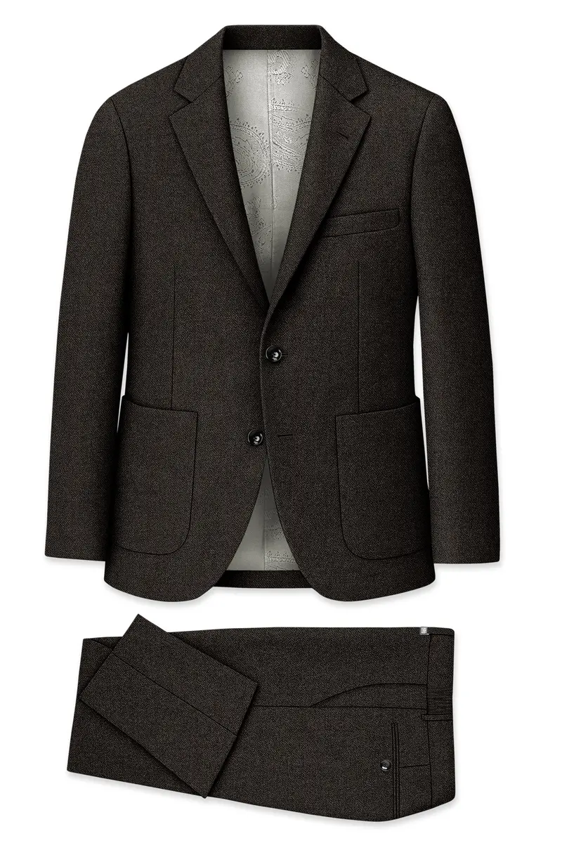 Auregond-Gondola Brown Textured Tweed Single Breasted Sports Suit 11