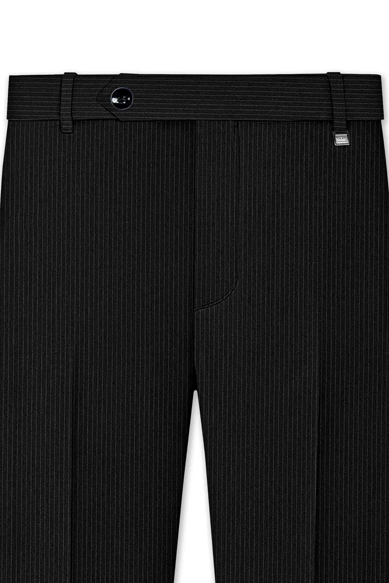 Aurejax-Jade Black Pencil Striped Wool Rich Bandhgala Slight Stretch Suit 11