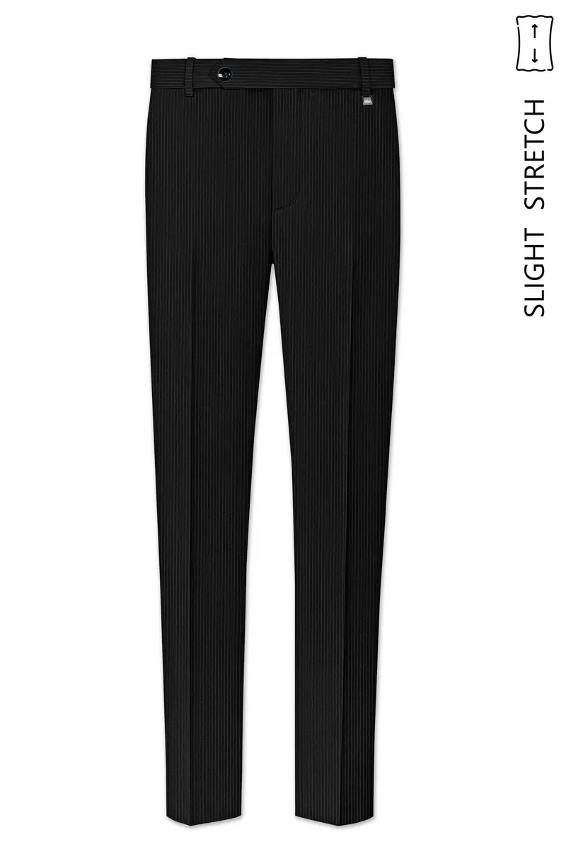 Aurejax-Jade Black Pencil Striped Wool Rich Bandhgala Slight Stretch Suit 12