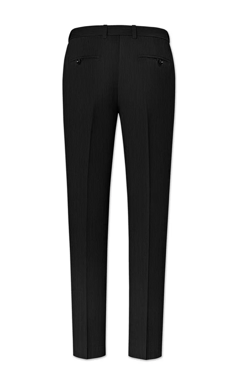 Aurejax-Jade Black Pencil Striped Wool Rich Bandhgala Slight Stretch Suit 13