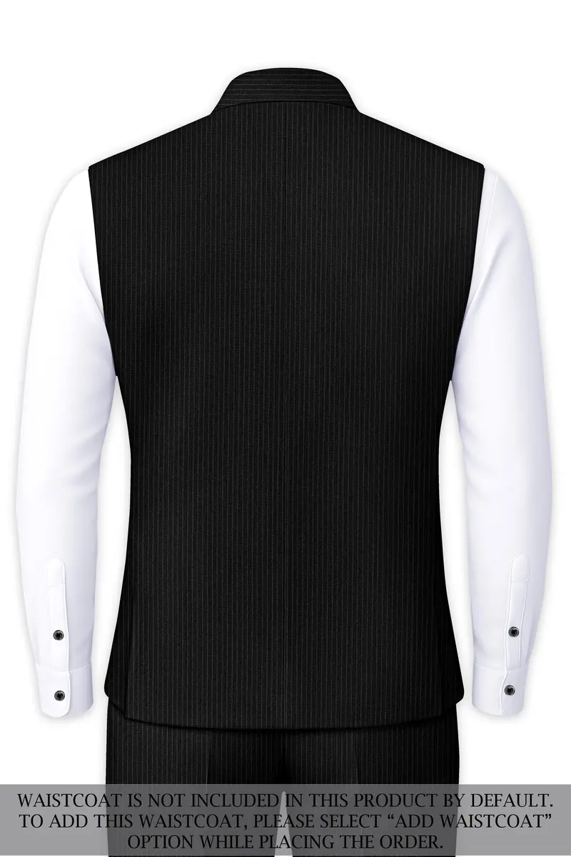 Aurejax-Jade Black Pencil Striped Wool Rich Bandhgala Slight Stretch Suit 16