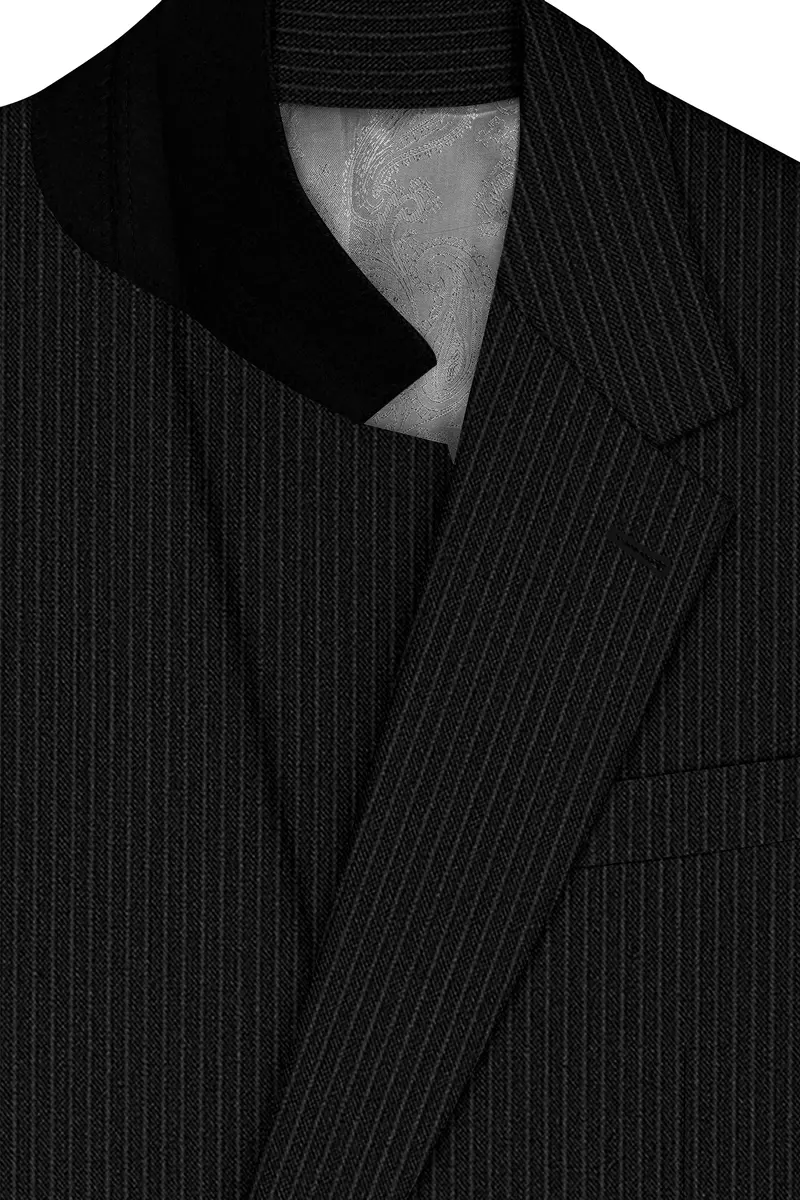 Aurejax-Jade Black Pencil Striped Wool Rich Slight Stretch Single Breasted Blazer 4