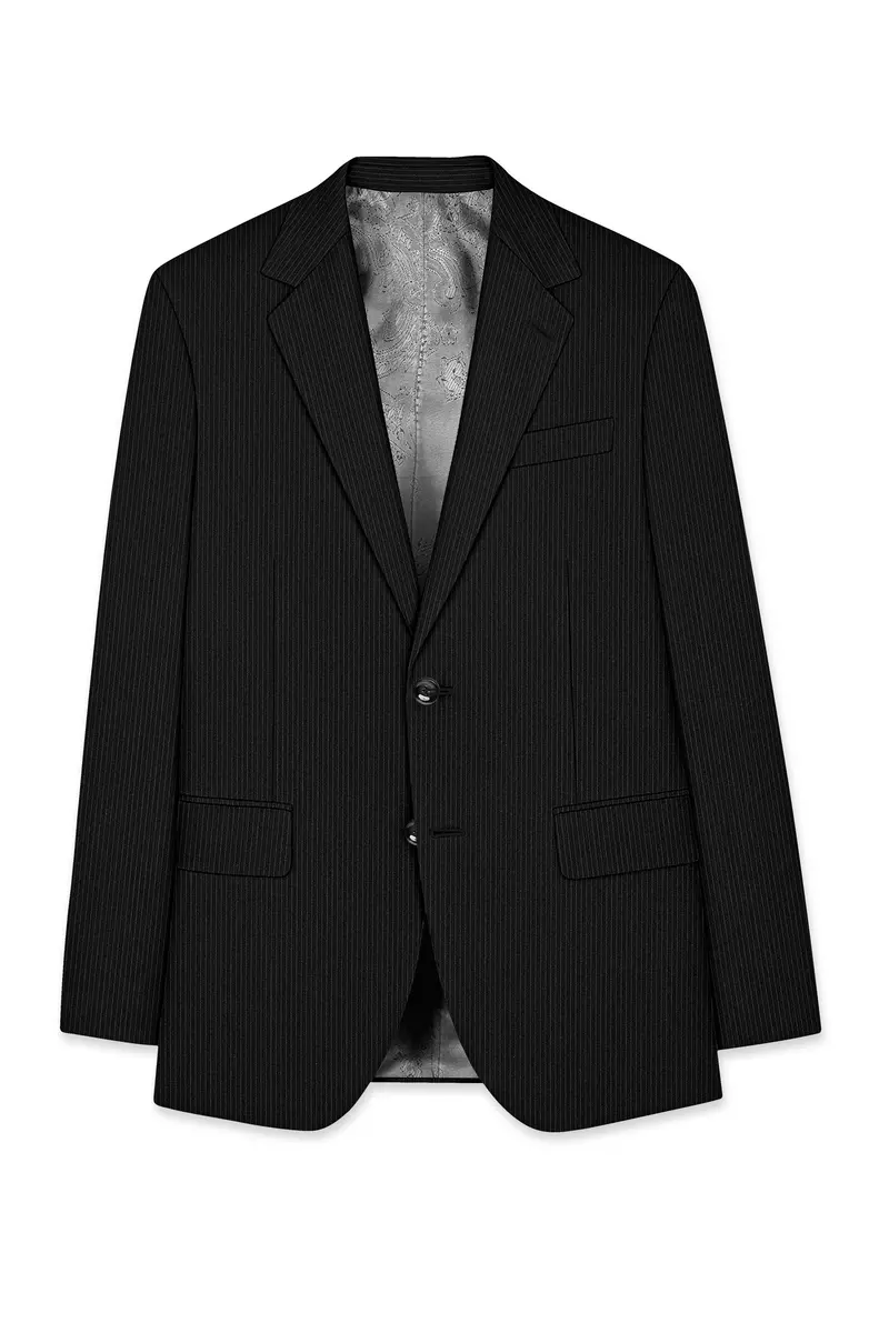 Aurejax-Jade Black Pencil Striped Wool Rich Slight Stretch Single Breasted Blazer 7