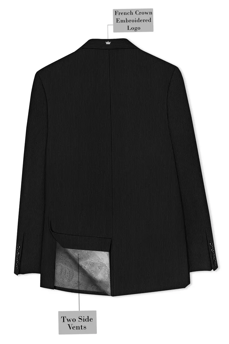 Aurejax-Jade Black Pencil Striped Wool Rich Slight Stretch Single Breasted Blazer 8