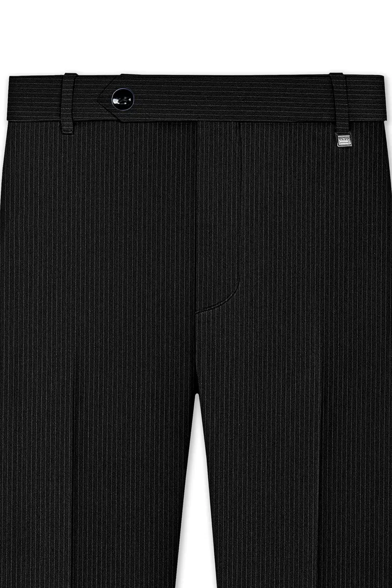 Aurejax-Jade Black Pencil Striped Wool Rich Slight Stretch Single Breasted Suit 12