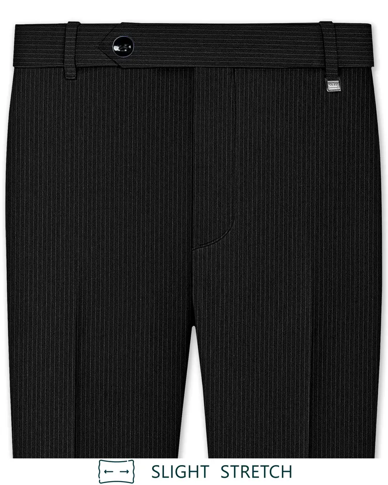 Aurejax-Jade Black Pencil Striped Wool Rich Slight Stretch Waistband Pant 1