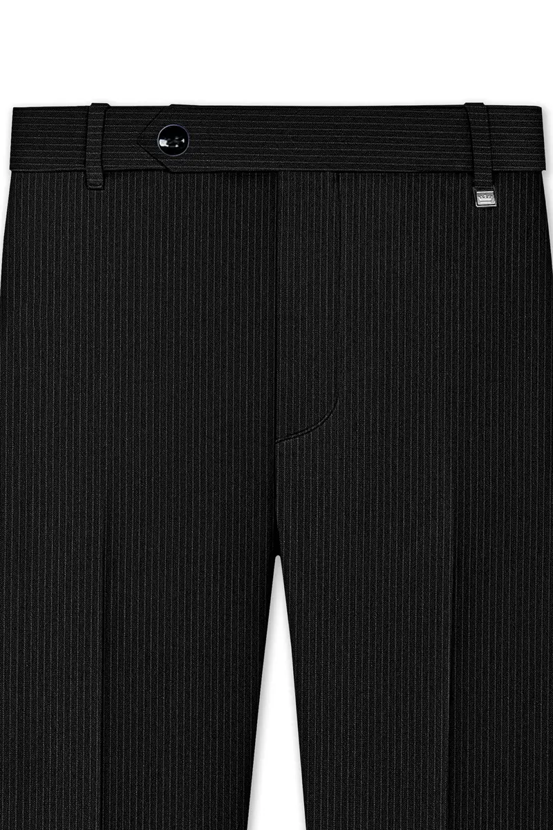 Aurejax-Jade Black Pencil Striped Wool Rich Slight Stretch Waistband Pant 4