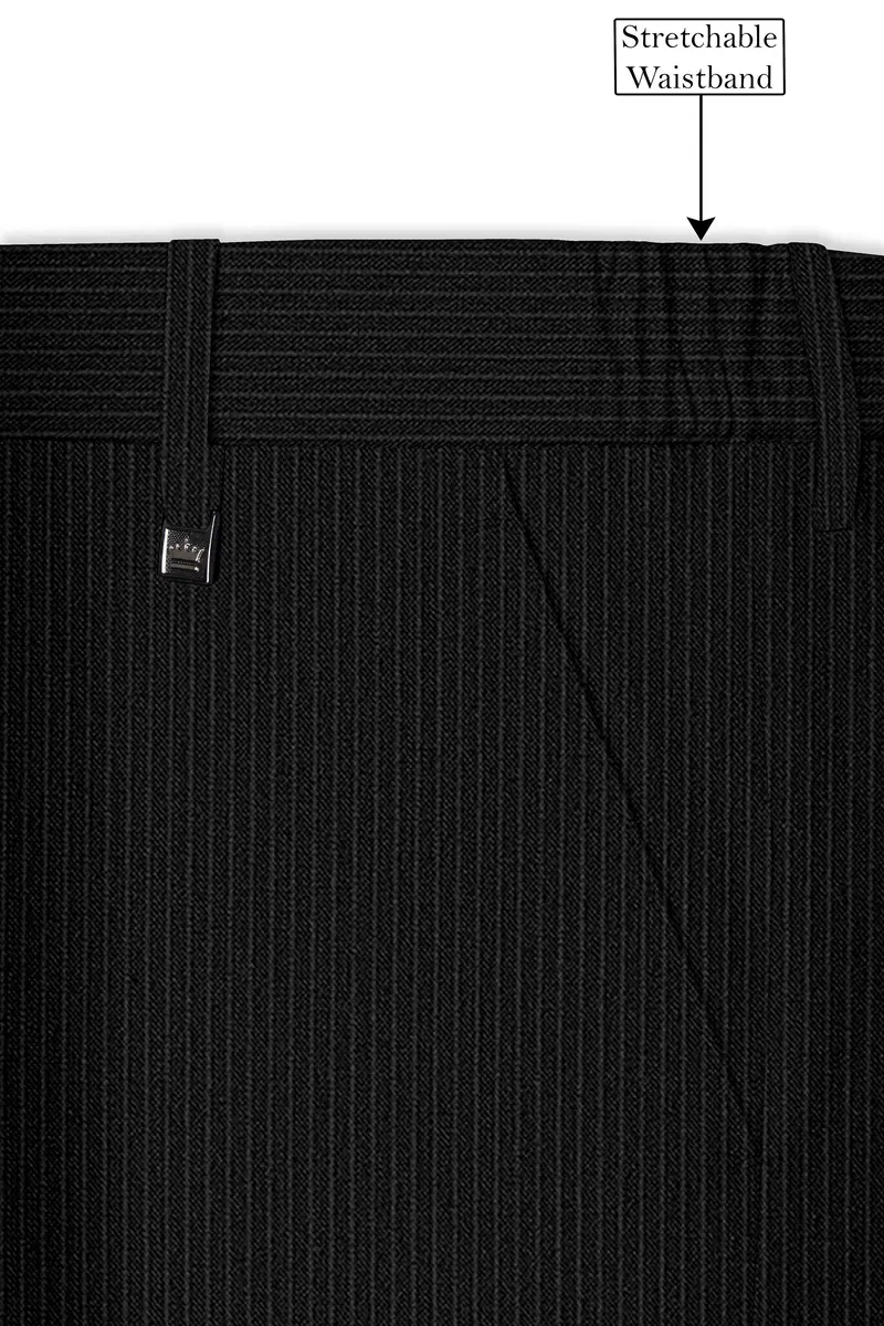 Aurejax-Jade Black Pencil Striped Wool Rich Slight Stretch Waistband Pant 6