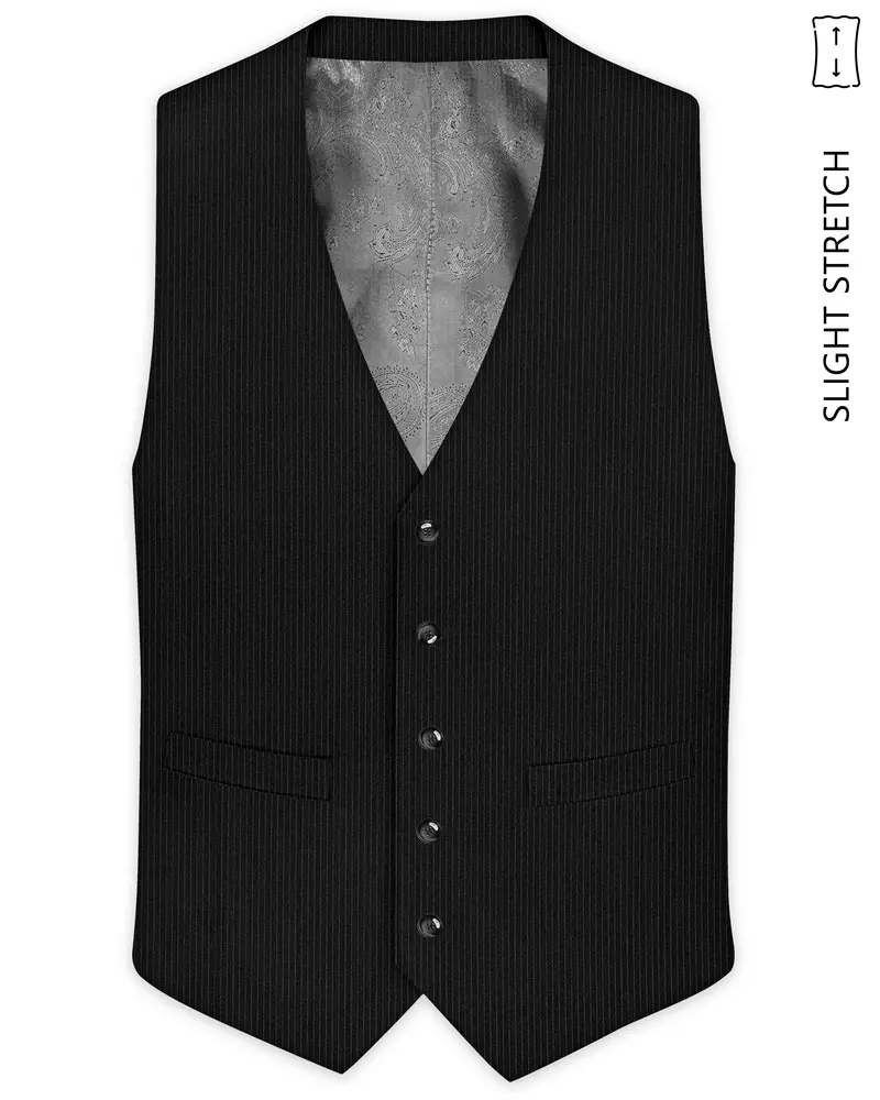 Aurejax-Jade Black Pencil Striped Wool Rich Slight Stretch Waistcoat 1