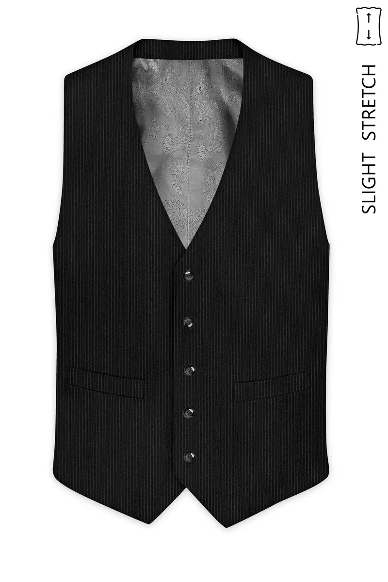 Aurejax-Jade Black Pencil Striped Wool Rich Slight Stretch Waistcoat 2