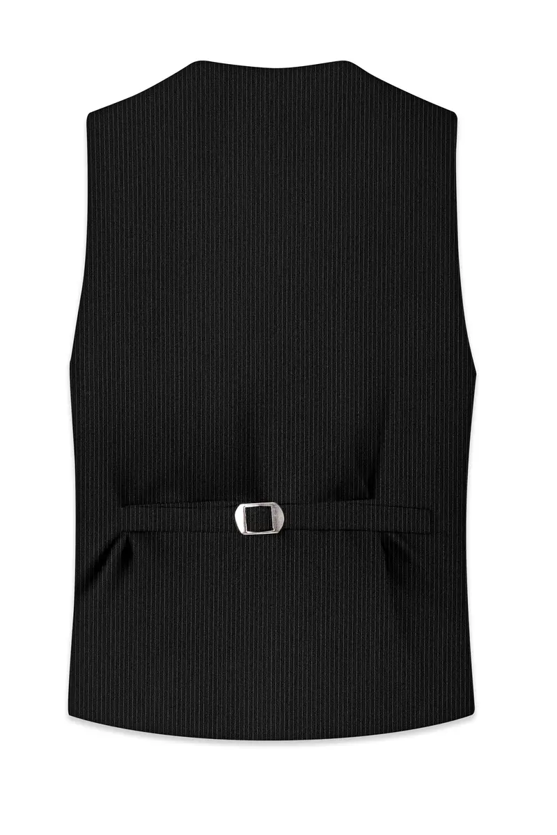 Aurejax-Jade Black Pencil Striped Wool Rich Slight Stretch Waistcoat 4