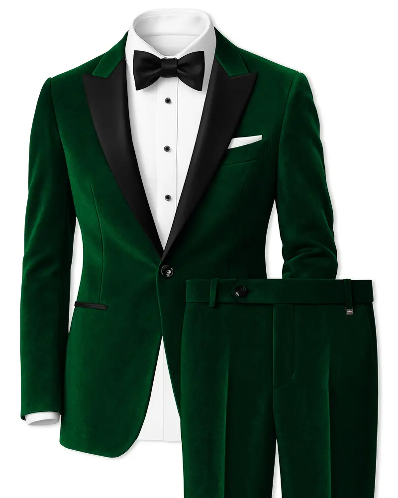 Aurel-Burnham Green Velvet Peak Lapel Tuxedo Suit 1