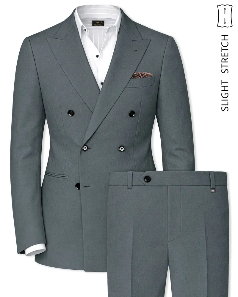 Aurelian-Scarpa Green Diamond Textured Wool Rich Slight Stretch Double Breasted Suit 1