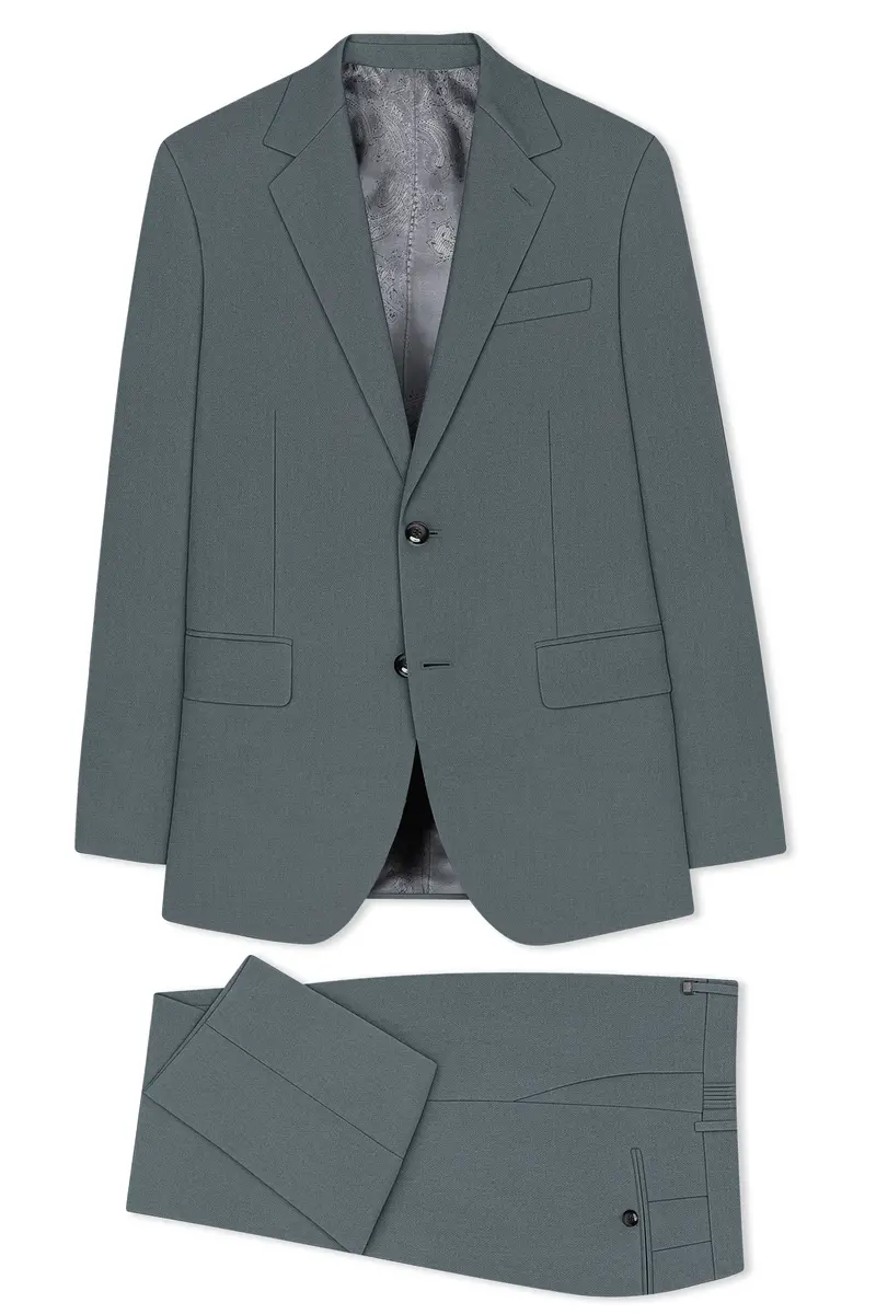 Aurelian-Scarpa Green Diamond Textured Wool Rich Slight Stretch Single Breasted Suit 11