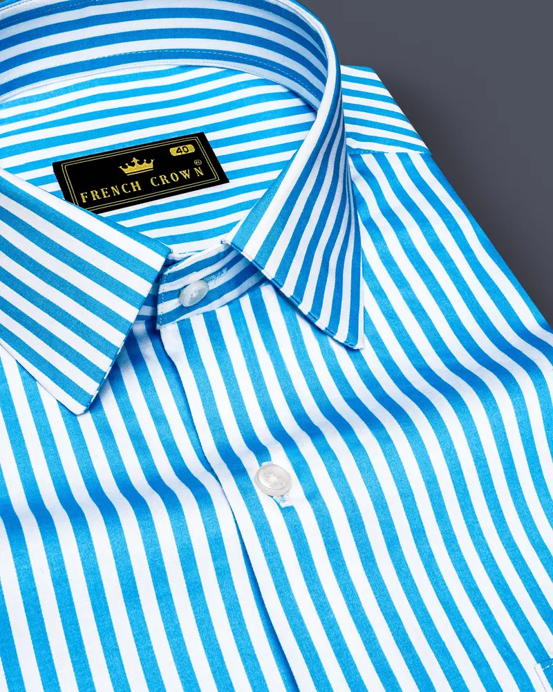 Aureline-Cerulean Blue And Bright White Candy Striped Subtle Sheen Super Soft Premium Cotton Dress Shirt 1