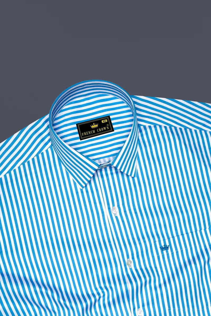 Aureline-Cerulean Blue And Bright White Candy Striped Subtle Sheen Super Soft Premium Cotton Dress Shirt 5
