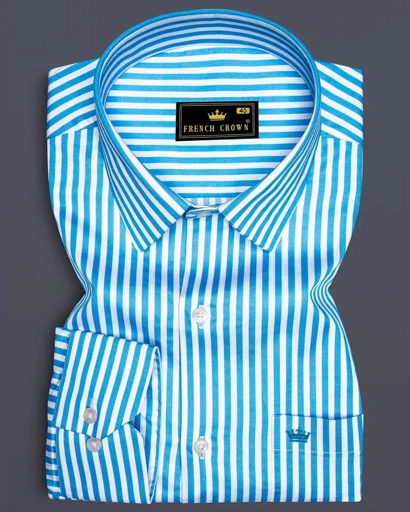 Aureline-Cerulean Blue And Bright White Candy Striped Subtle Sheen Super Soft Premium Cotton Dress Shirt 6