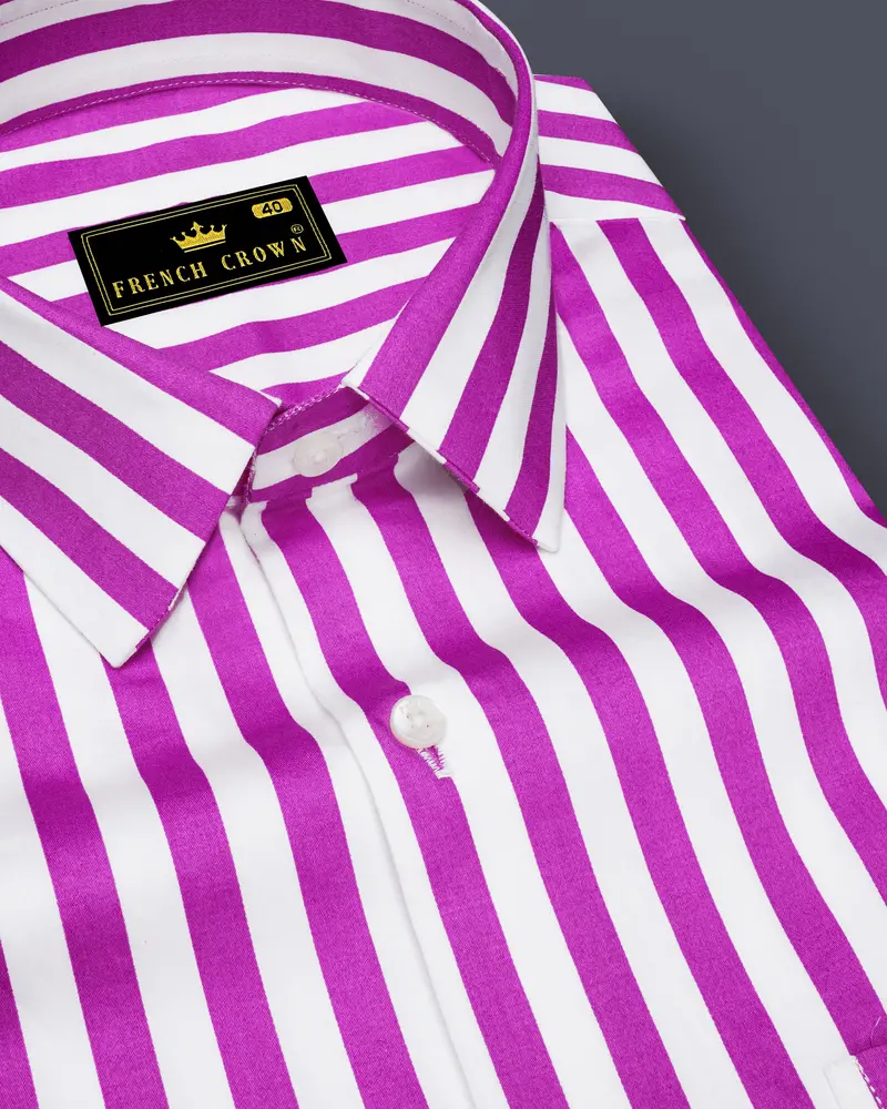 Aureline-Orchid Purple And Bright White Awning Striped Subtle Sheen Super Soft Premium Cotton Dress Shirt 1