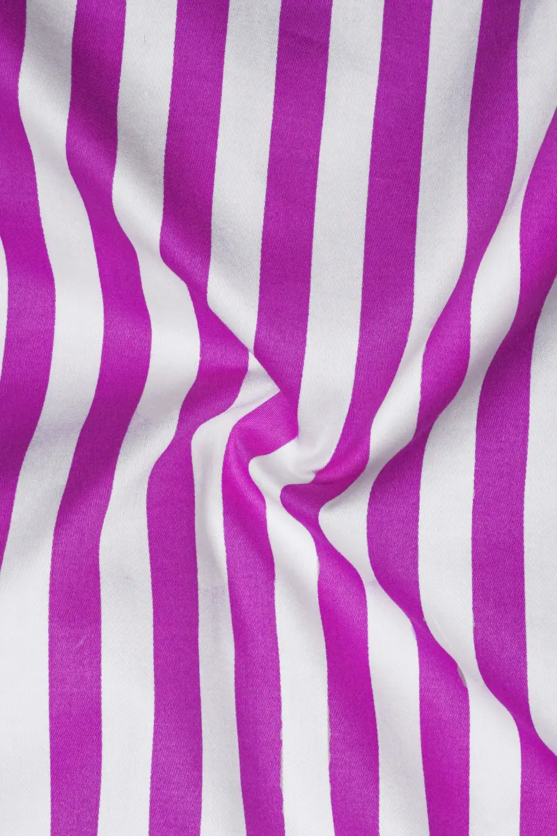 Aureline-Orchid Purple And Bright White Awning Striped Subtle Sheen Super Soft Premium Cotton Dress Shirt 3